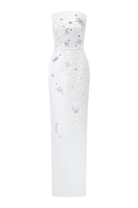 STRAPLESS STRAIGHT ACROSS MAXI DRESS Elegant Maxi Dress with Pockets