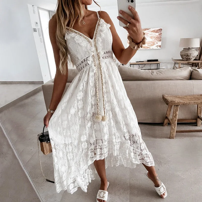 Strapless Summer Boho Maxi Dress Women V-Neck Tassel White Lace Sexy Dresses 2022 Bohemian Irregular Long Beach Dress Vestidos Stylish One-Shoulder Maxi Dress Strapless Summer Boho Maxi Dress Women V-Neck Tassel White Lace Sexy Dresses 2022 Bohemian Irregular Long Beach Dress Vestidos Stylish One-Shoulder Maxi Dress