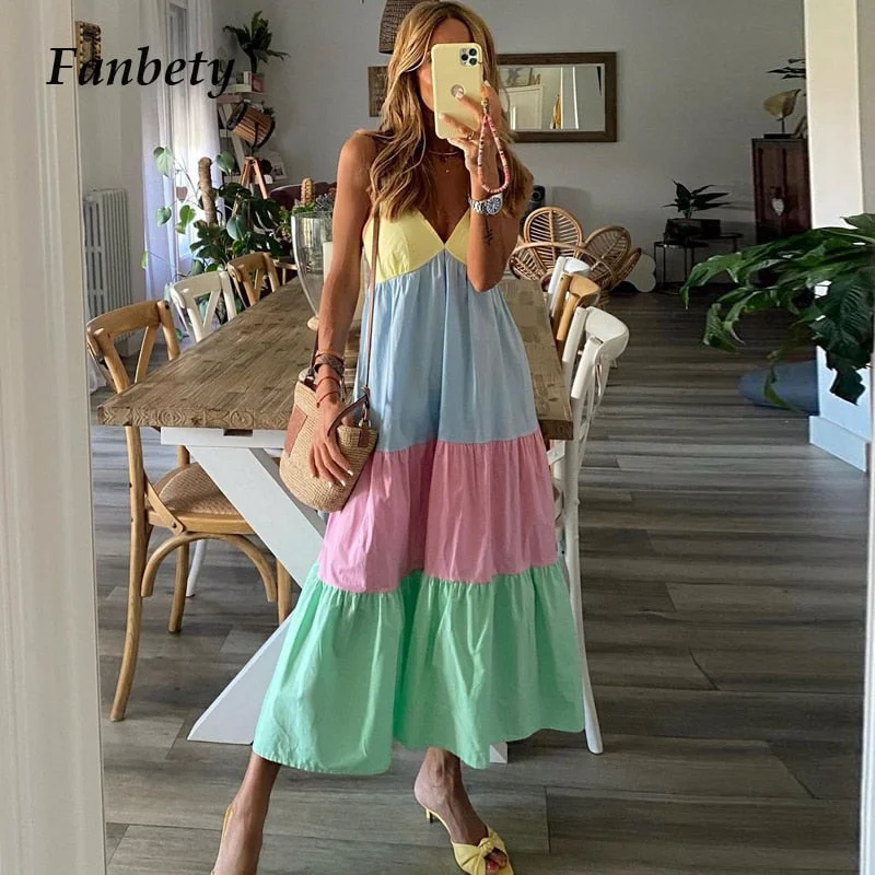 Summer Colorful Patchwork Printed Long Party Dress Women Sexy Sing Sleeveless Maxi Dresses Female Casual Loose Beach Boho Dress Trendy Ruffled Maxi Dress Summer Colorful Patchwork Printed Long Party Dress Women Sexy Sing Sleeveless Maxi Dresses Female Casual Loose Beach Boho Dress Trendy Ruffled Maxi Dress