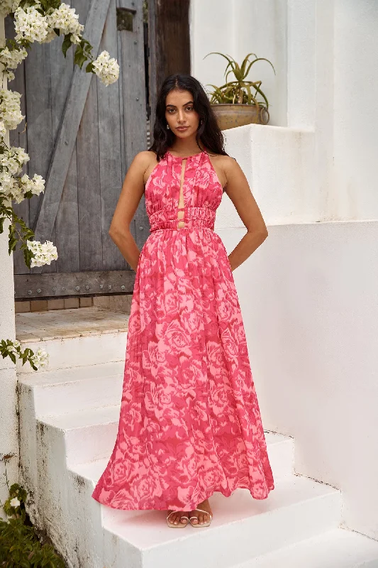 Sunshine Glow Maxi Dress Pink Comfortable Pleated Maxi Dress