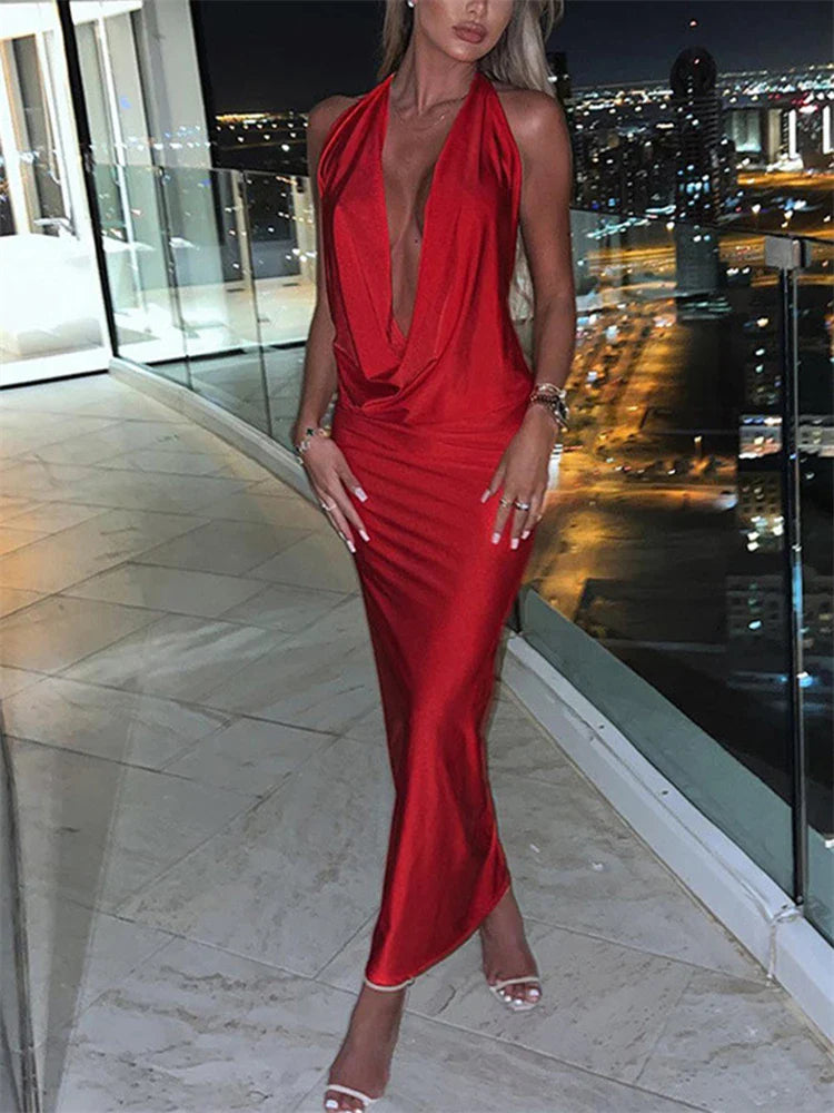 V-Neck Satin Slim Vestidos For Women Red Halter Backless Sexy Evening Party Clubwear Dresses Ladies Bodycon Maxi Dress Fashionable Chiffon Tiered Maxi Dress V-Neck Satin Slim Vestidos For Women Red Halter Backless Sexy Evening Party Clubwear Dresses Ladies Bodycon Maxi Dress Fashionable Chiffon Tiered Maxi Dress