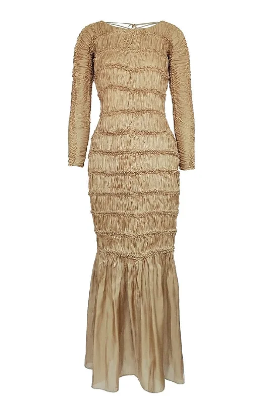 VALENTINA BEIGE KIMONO SLEEVE SHIBORI MAXI DRESS Elegant Lace-Up Maxi Dress