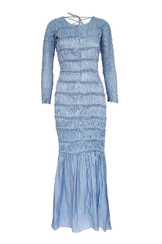 VALENTINA BLUE KIMONO SLEEVE SHIBORI MAXI DRESS Comfortable Maxi Dress with Sleeves