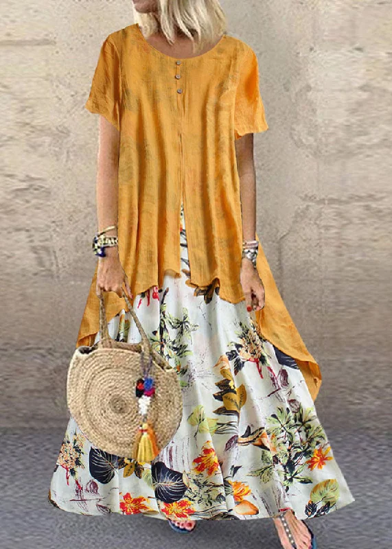 Vintage Short Sleeve O-neck Print Patchwork Pocket Long Maxi Dress For Women Elegant Lace-Up Maxi Dress Vintage Short Sleeve O-neck Print Patchwork Pocket Long Maxi Dress For Women Elegant Lace-Up Maxi Dress