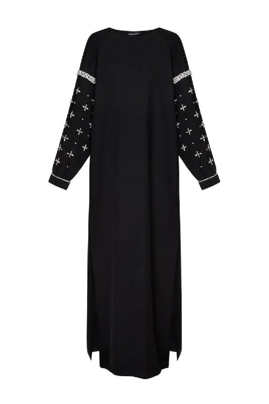 VYSHYVANKA HAND EMBROIDERED CRYSTAL MAXI DRESS Stylish Long Sleeve Maxi Dress