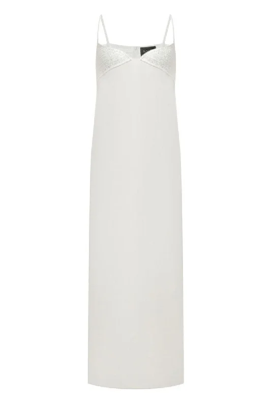 WHITE MAXI DRESS WITH KNITTED TOP Comfortable Cotton Maxi Dress