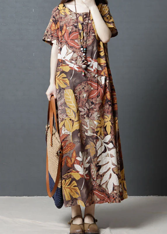 Women Short Sleeve Crew Neck Floral Cotton Vintage Maxi Dress Stylish V-Neck Maxi Dress Women Short Sleeve Crew Neck Floral Cotton Vintage Maxi Dress Stylish V-Neck Maxi Dress