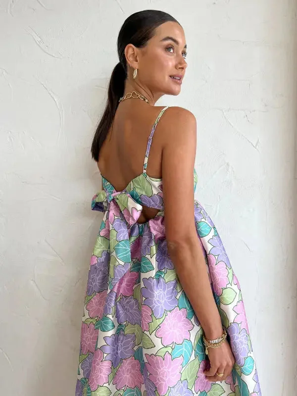 Blue Zone Planet | Botanical Spaghetti Strap Loose Backless Maxi Dress Elegant Maxi Dress with Drapes Blue Zone Planet | Botanical Spaghetti Strap Loose Backless Maxi Dress Elegant Maxi Dress with Drapes