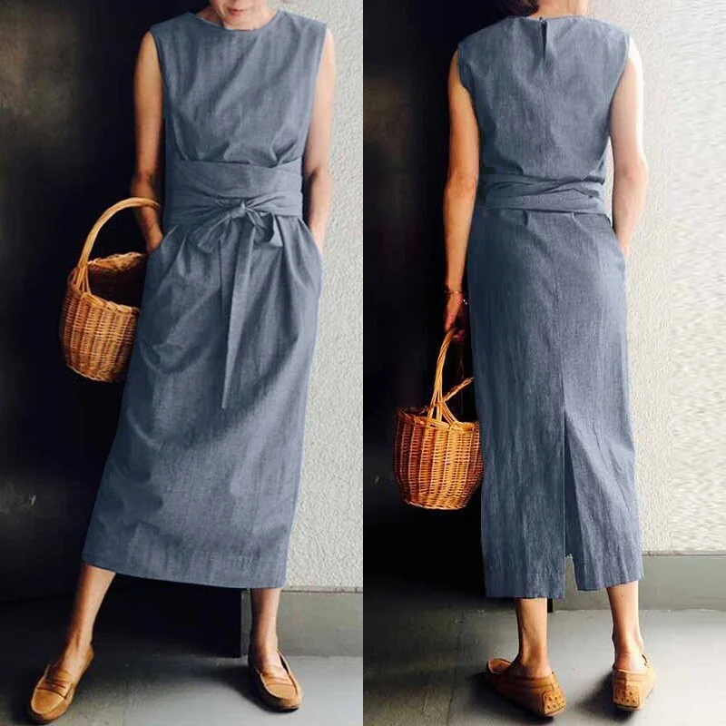 Women's Summer Split Sundress 2022 ZANZEA Maxi Dress Casual Solid Sarafans Vestidos Belted Solid Robe Femme Fashionable High-Waist Maxi Dress Women's Summer Split Sundress 2022 ZANZEA Maxi Dress Casual Solid Sarafans Vestidos Belted Solid Robe Femme Fashionable High-Waist Maxi Dress