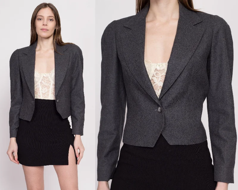 80s Christian Dior Cropped Suit Jacket - Extra Small Notch Collar Peter Pan Collar Cowl Neck