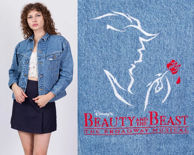 90s Beauty And The Beast Denim Jacket - Petite Large Rayon Jacket Velvet Jacket Corduroy Jacket