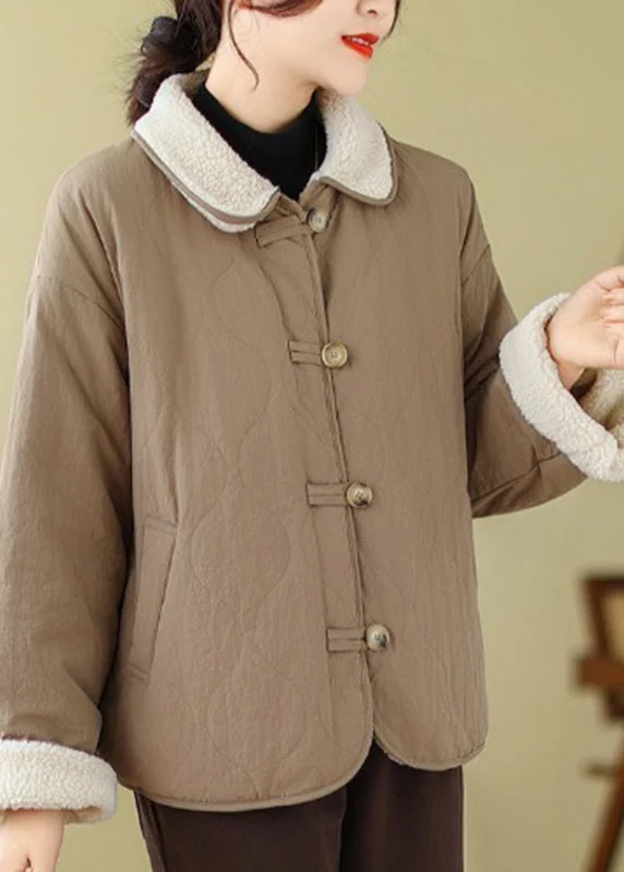 Art Khaki Oversized Wear On Both Sides Fleece Wool Lined Jacket Winter Ribbed Jacket Pleated Jacket Ruffled Jacket