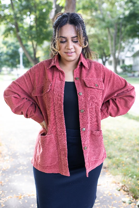 The Micaiah Double Pocket Jacket in Brick Lace Jacket Ribbed Jacket Sequined Jacket