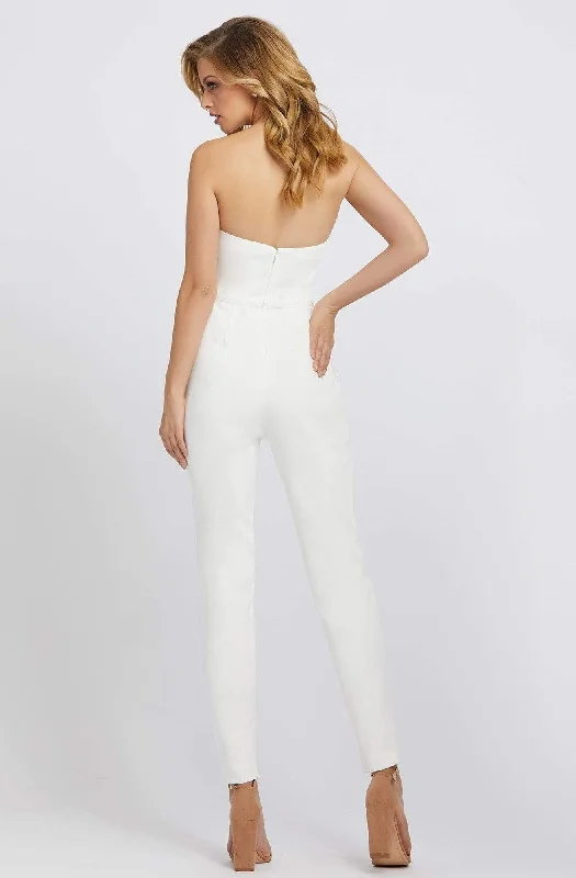 Ieena Duggal - Strapless Sweetheart Fitted Jumpsuit With Jacket 26223I - 1 pc White In Size 4 Available Rayon Fabric Velvet Fabric Corduroy Fabric