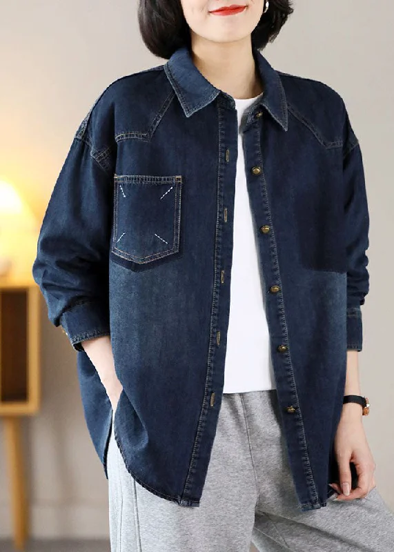 Modern Navy Oversized Embroideried Warm Fleece Denim Jackets Spring Denim Jacket Leather Jacket Suede Jacket