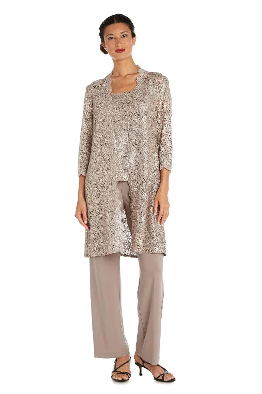 R&M Richards 1993p - Scoop Metallic Lace Pantsuit with Jacket Welt Pockets Slit Pockets Flap Pockets