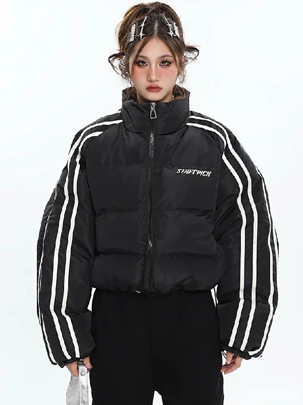 STAFFPICH Stripe Sleeve Turtleneck Long Sleeve Zip Up Puffer Jacket Mesh Jacket Canvas Jacket Denim Jacket