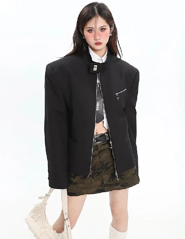 Zion Solid Color Long Sleeve Zip Up Single Pocket Jacket Jersey Jacket Tulle Jacket Batik Jacket