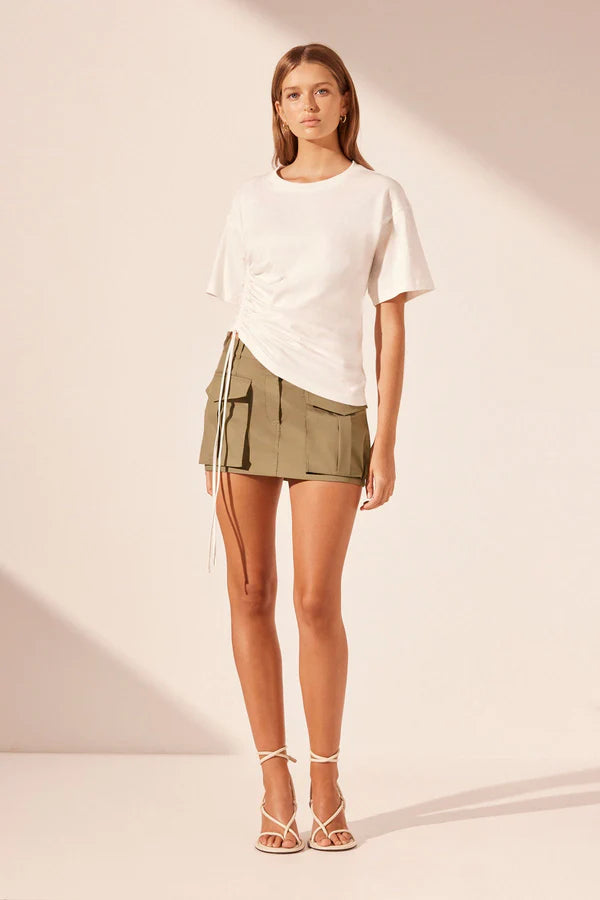 Alda Asymmetrical Drawstring Tee Print Jacquard Patchwork