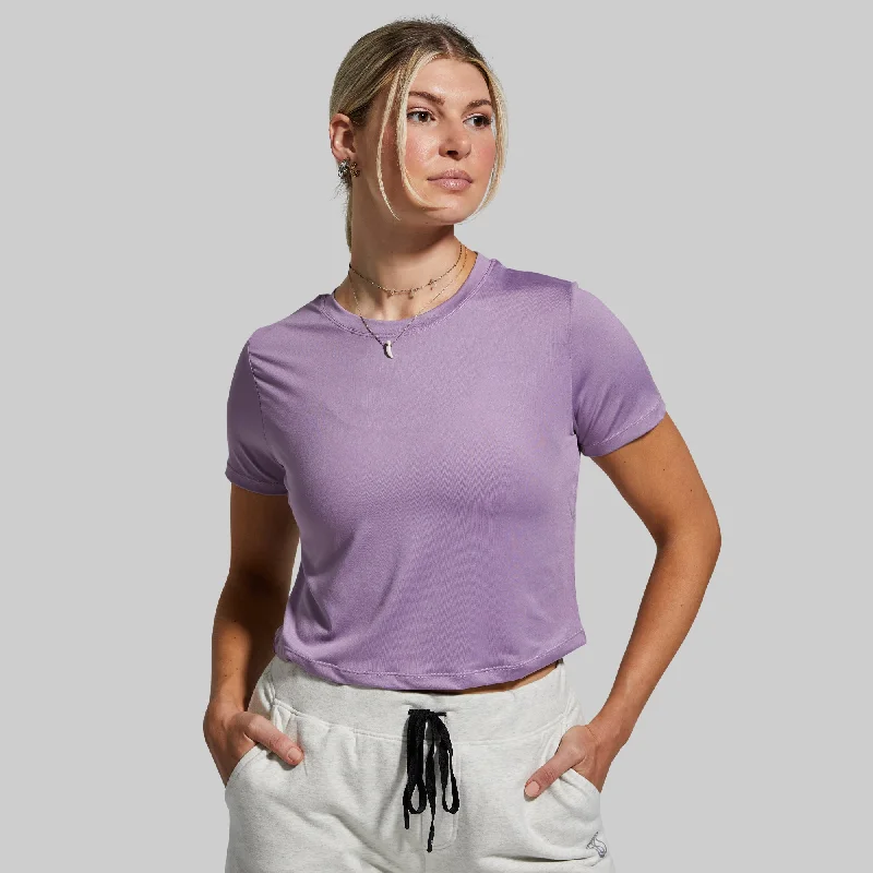 Athleisure Crop Tee (Wild Orchid) Polka Dot Checkered Tartan