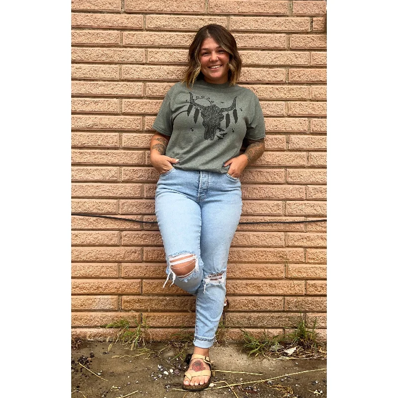 Boho Cow T-shirt Print Jacquard Patchwork