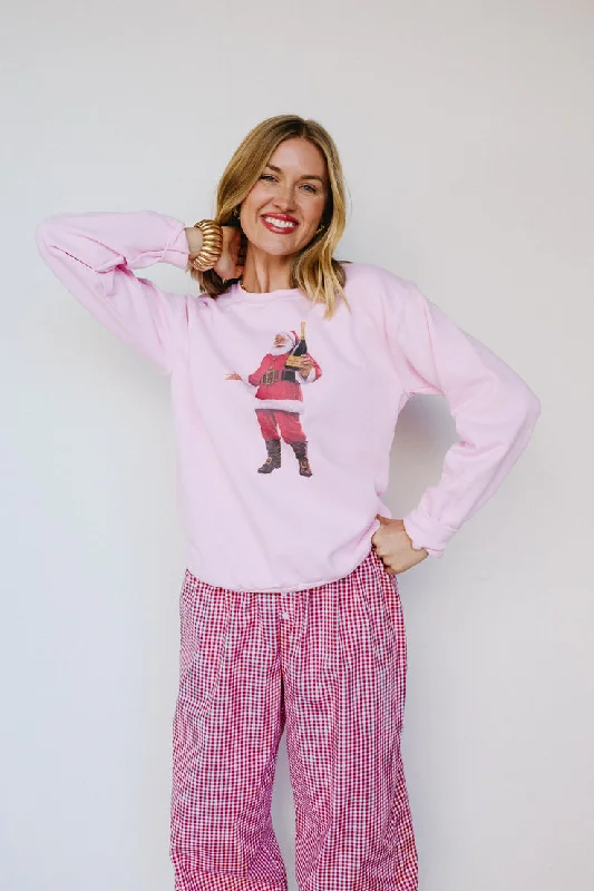 Champagne Santa Sweatshirt Solid Color Striped Floral