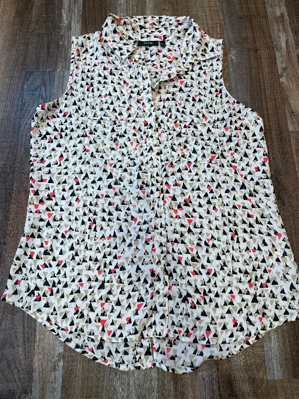 Apt 9 White w/Black & Pink Design Dress Sleeveless Shirt Womens size Small Thin T-Shirt Open Front Quick Dry