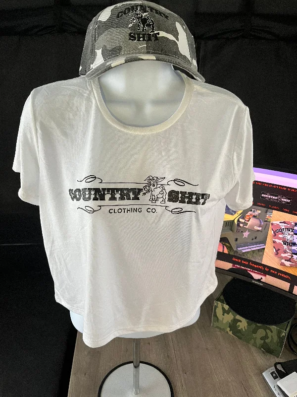 *Women's Cropped Tee- White* Fleece Nylon Spandex