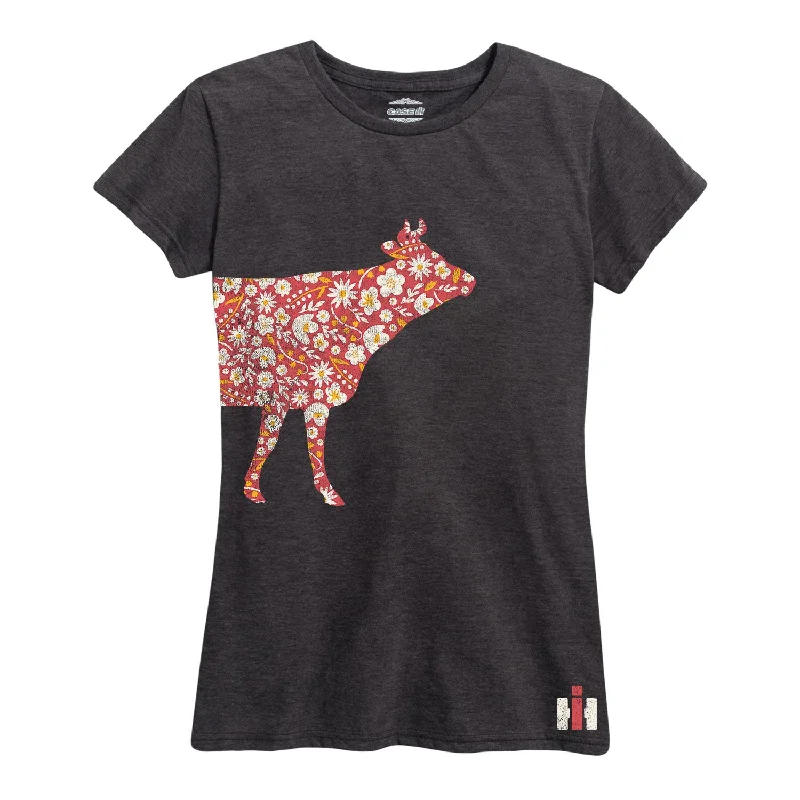 International Harvester™ - Floral Cow - Women's Short Sleeve T-Shirt Embroidered Appliqued Beaded International Harvester™ - Floral Cow - Women's Short Sleeve T-Shirt Embroidered Appliqued Beaded