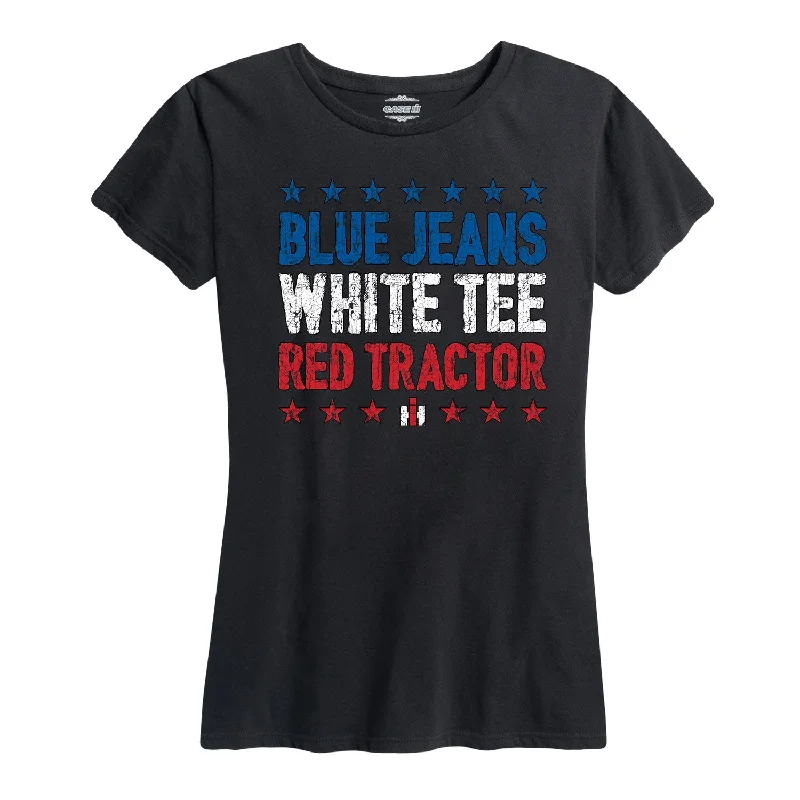 International Harvester™ - Blue Jeans White Tee Red Tractor - Women's Short Sleeve T-Shirt Fleece Nylon Spandex International Harvester™ - Blue Jeans White Tee Red Tractor - Women's Short Sleeve T-Shirt Fleece Nylon Spandex