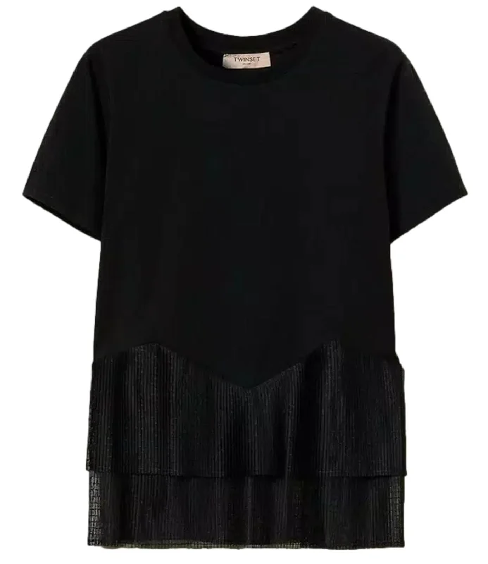 Twinset T-shirt Nero Donna Welt Pockets Slit Pockets Flap Pockets