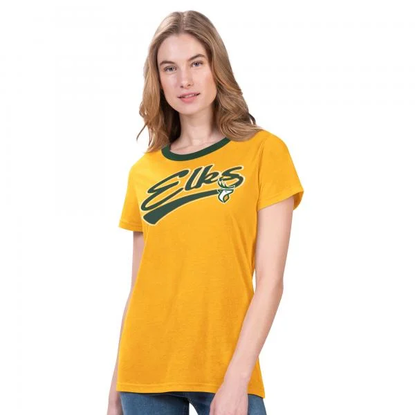 Edmonton Elks Ladies Racer Crewneck Tee Asymmetrical Pockets Print