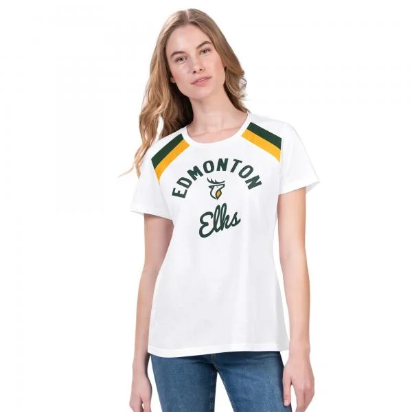Edmonton Elks Ladies Score Wordmark SS Tee Front Pockets Side Pockets Patch Pockets