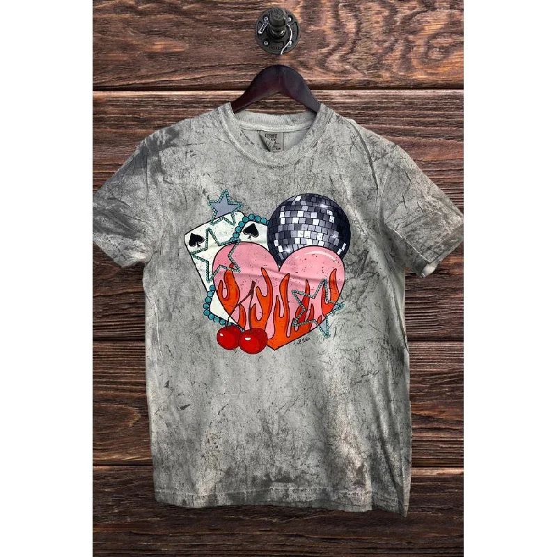Fire Heart T-shirt Print Jacquard Patchwork