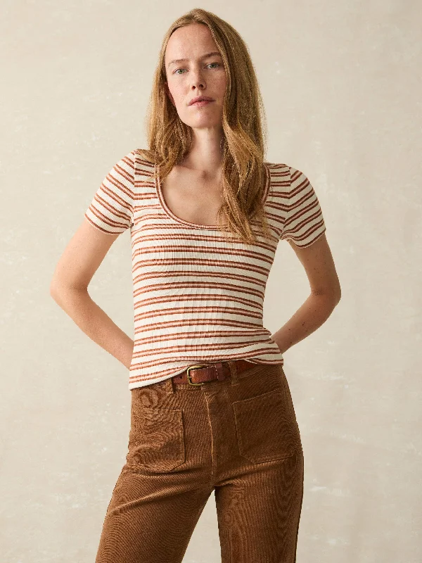 Freestyle Rib Knit Tee - Toulouse Stripe Hooded Caped Shawl Collar