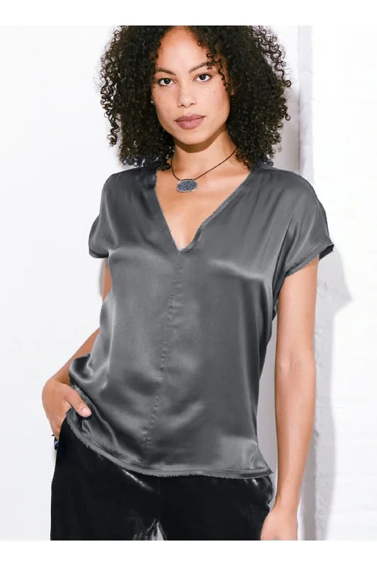 go by Go Silk Iconic Go Luxe Raw Revisited Tee T1232 | Charcoal Zippered Front Buttoned Front Snap Front