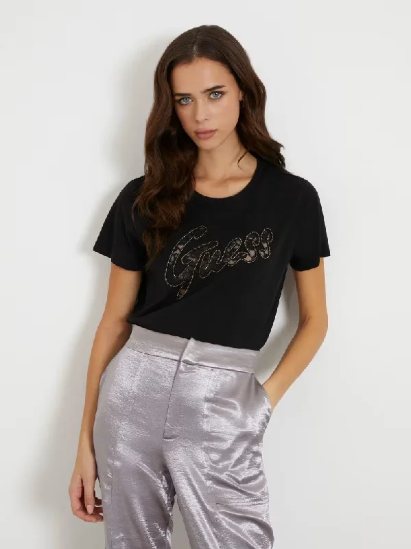 GUESS LACE FRONT LOGO EASY TEE Solid Color Striped Floral