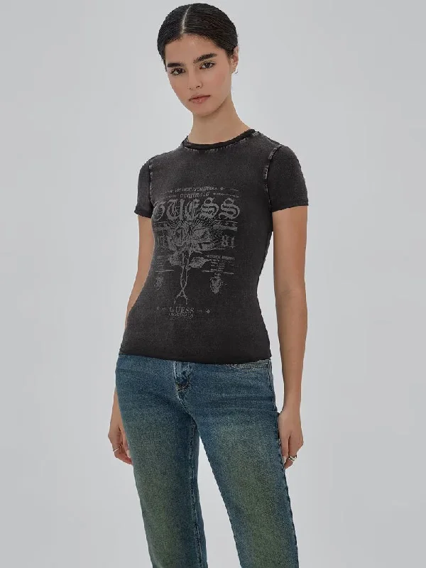 GUESS ORIGINALS ROSE REGULAR TEE Chenille Fabric Brocade Fabric Lace Fabric