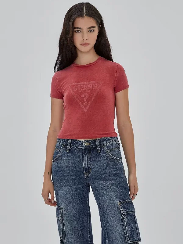 GUESS ORIGINALS VINTAGE TRIANGLE BABY TEE Mesh Blend Leather Blend Suede Blend
