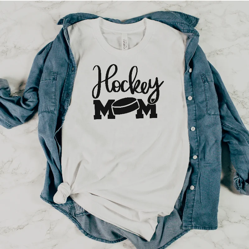 Hockey Mom Shirt with Hockey Puck | Sports Mom Tee Spandex Blend Rayon Blend Denim Blend Hockey Mom Shirt with Hockey Puck | Sports Mom Tee Spandex Blend Rayon Blend Denim Blend