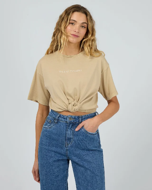 Logo Tee Oatmeal Hooded Caped Shawl Collar