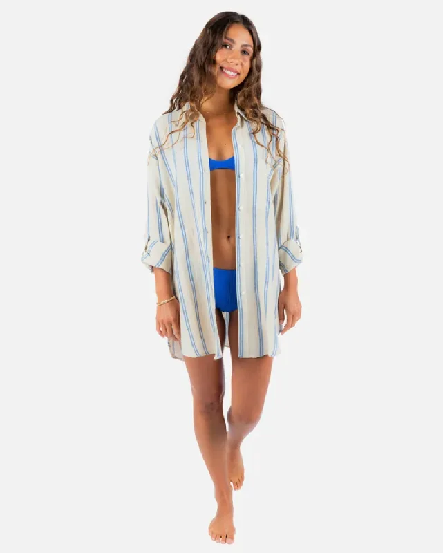 Premium Surf Holiday Stripe Shirt- Blue Cashmere Blend Cotton Blend Poly Blend