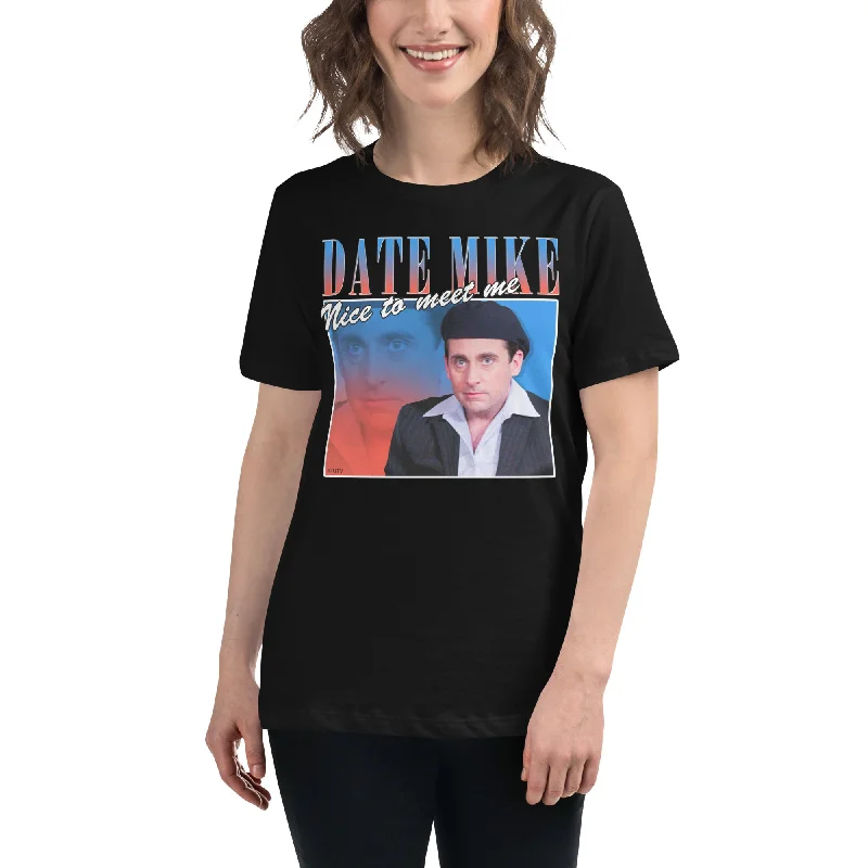 Retro Date Mike Women's Relaxed T-Shirt Collared Crew Neck Turtle Neck