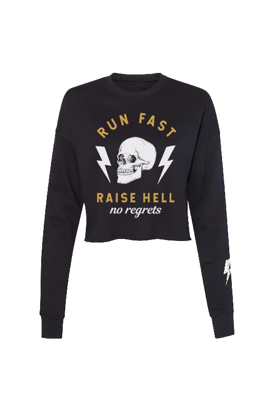 Run Fast. Raise Hell. Crop Sweatshirt Basic T-Shirt Crew Neck Short Sleeve