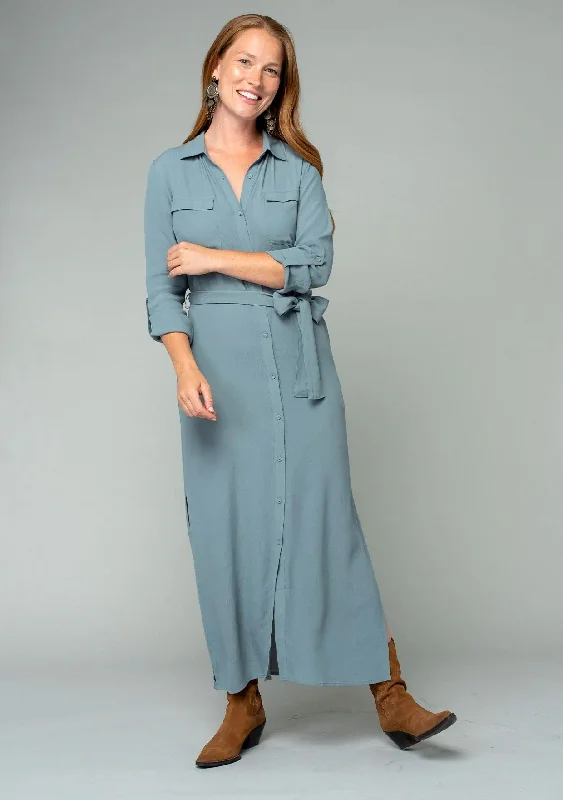 Sandrine Maxi Shirt Dress Mesh Canvas Denim