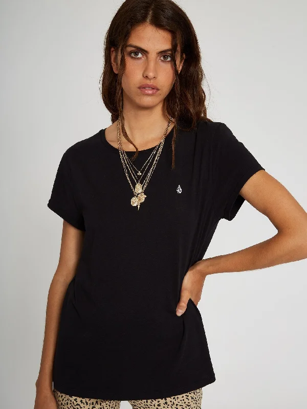 Stone Blanks T-shirt - BLACK Collared Crew Neck Turtle Neck