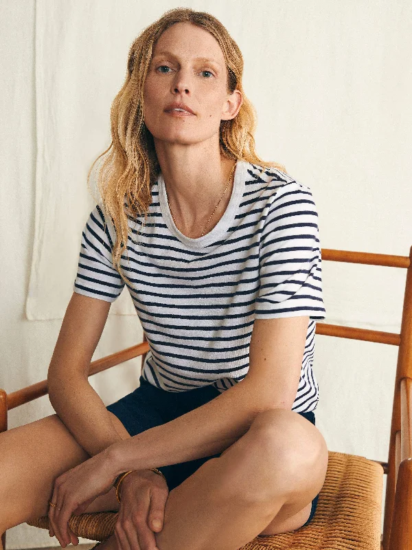 Sunwashed Crew Tee - Regatta Stripe Mesh Blend Leather Blend Suede Blend