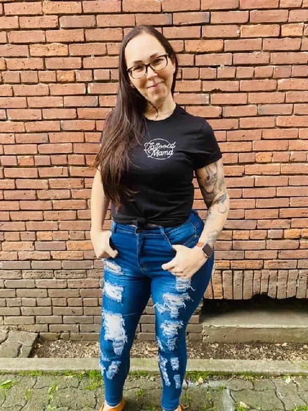 Tattooed Mama Adult Shirt Spandex Blend Rayon Blend Denim Blend