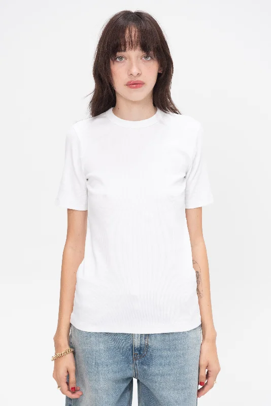Classic Rib Tee, White Real Fur Shearling Chenille
