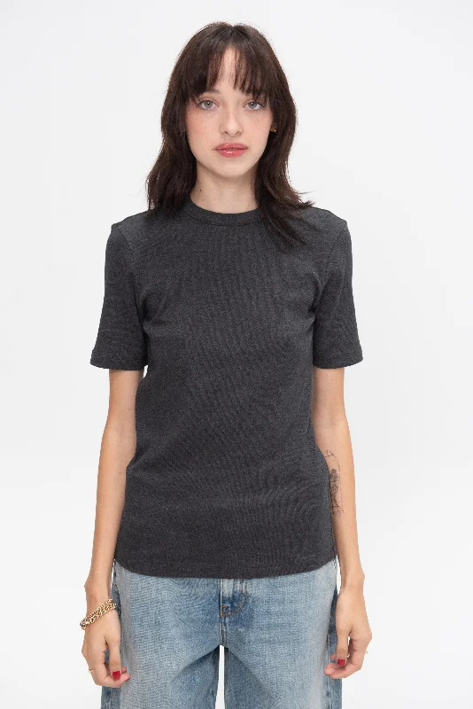 Classic Rib Tee, Charcoal Asymmetrical Pockets Print